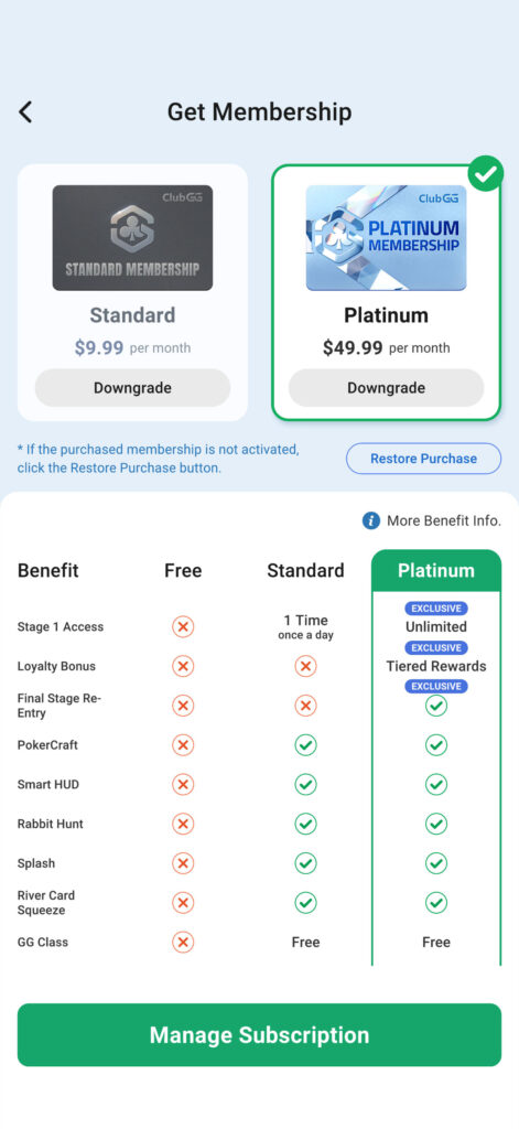 ClubGG Membership Subscription Options